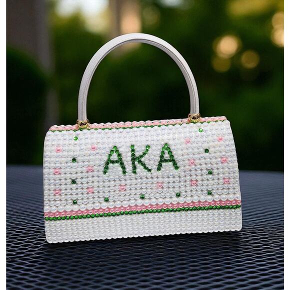 AKA Alpha Kappa Alpha Purse Custom Made "50 Years Golden" Pearls & Rhinestone - Picture 6 of 9